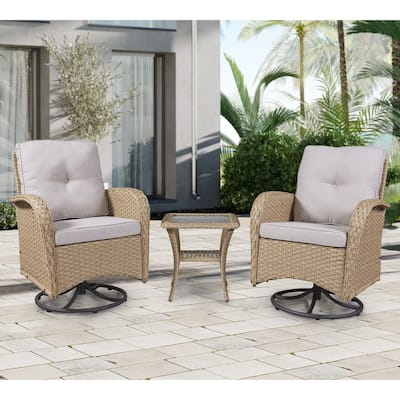 Outdoor 3-Piece Steel Wicker Swivel Chair Set