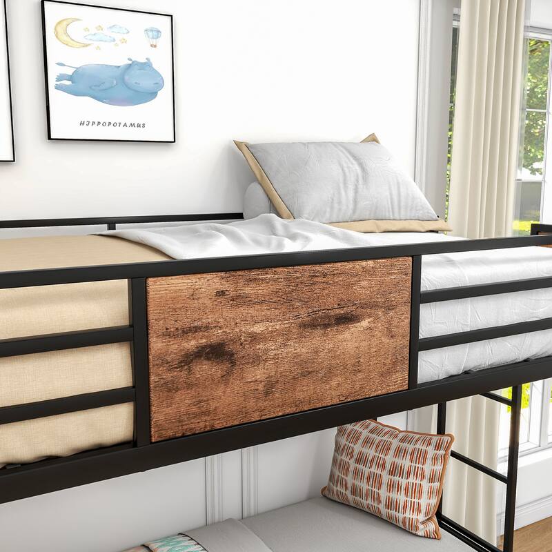 Twin Over Twin Size Metal Bunk bed with Double Safety Guard Rails, Heavy Duty, Space-Saving Design, Steel bed for School