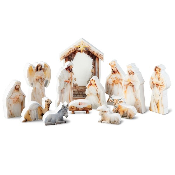 Glitzhome 13 Piece Christmas Wooden & Resin Nativity Figurine Set
