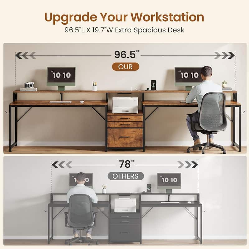 96.5" Office Desk double Person Computer Desk 3 Fabric Drawers