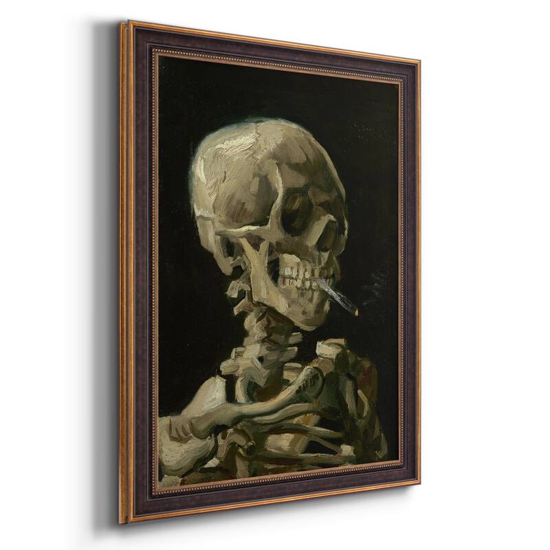 Skull of a Skeleton with Burning Cigarette Premium Framed Canvas- Ready to Hang