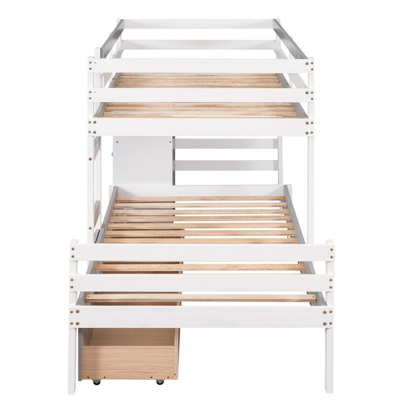Twin over Twin Wooden Loft Bunk Bed with Drawers and Ladder
