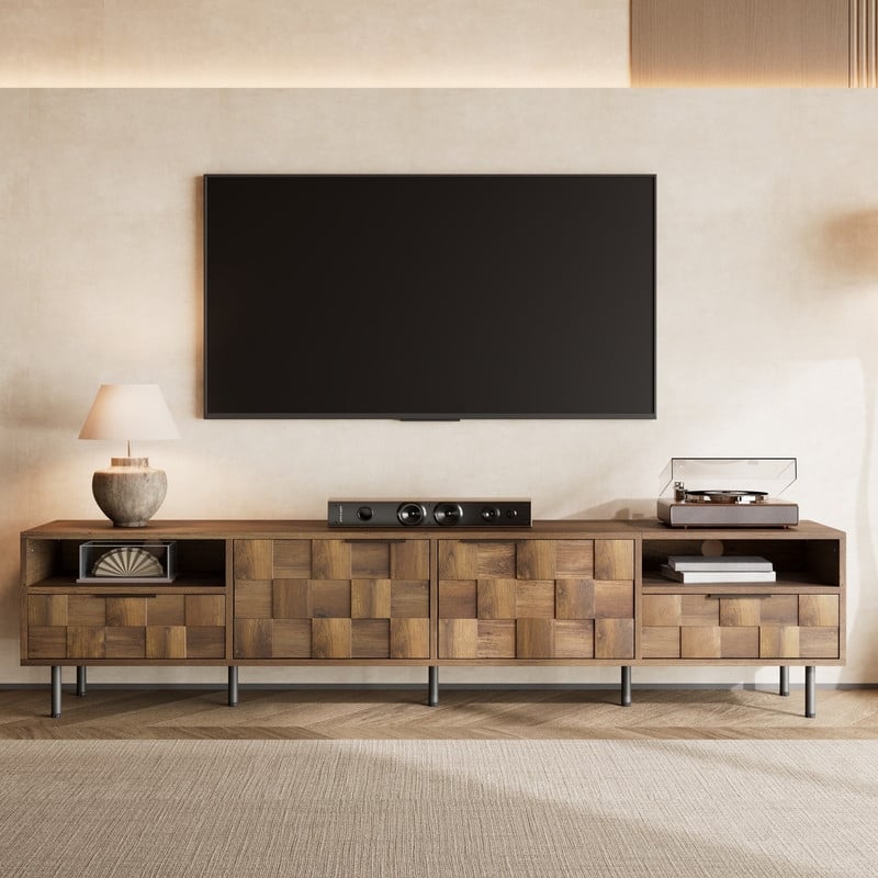 Modern 78.7" TV Stand for TVs up to 85", Entertainment Center Media Console Table with Storage Cabinet, Open Shelf And 2 Drawers - Brown