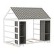 preview thumbnail 20 of 26, Twin Size House Bed Wooden Kids Bed Floor Bed with Fence and Semi-Enclosed Roof, 2 Movable Wardrobes Practical and Functional