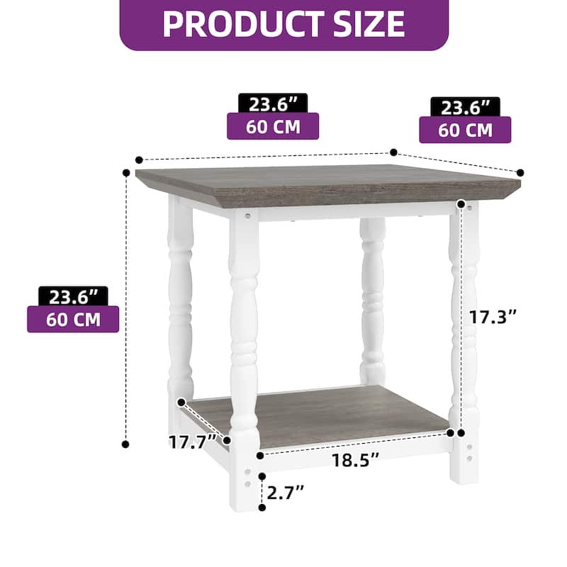Moasis 2-Tier Wood Side Table with Storage Shelf for Living Room