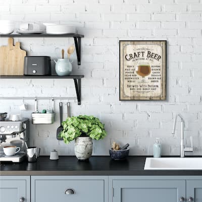 Stupell Craft Beer Sign Bar Room Wooden Texture Framed Wall Art, Design By Artist Retrorocket Studio