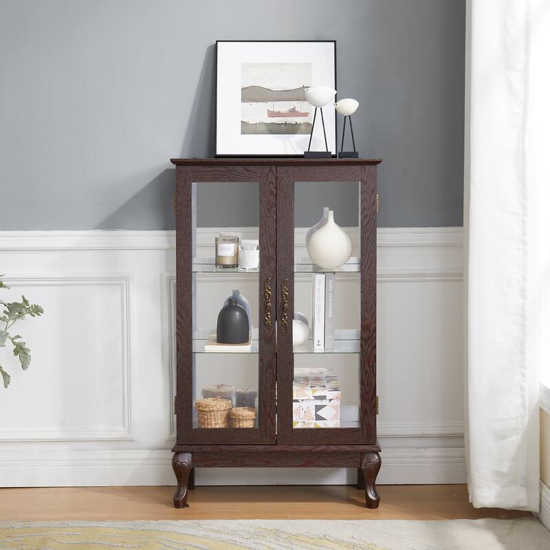 Roomfitters 2 Doos Curio Cabinet with Tempered Glass Doors, Curio Cabinets with Mirrored Back Panel and Adjustable Shelves