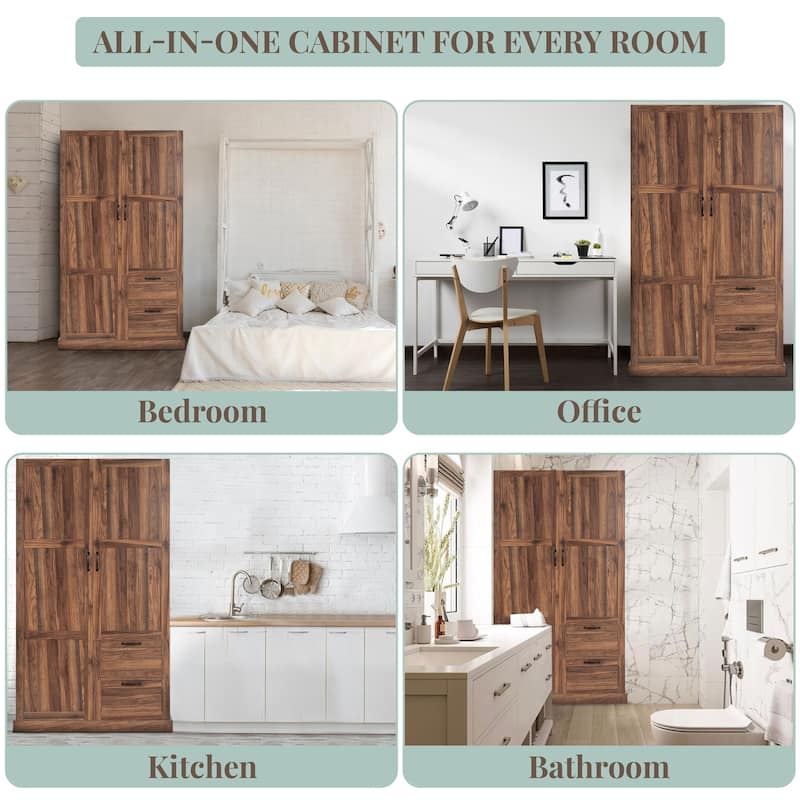 40" Extra-Wide Storage Cabinet, 71" Tall Pantry with Shelves & Drawers