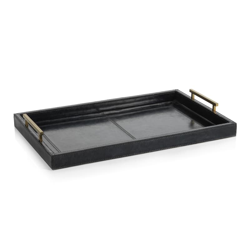 Somerstown 22" Long Blue Leather Bar Tray - 22" x 14" x 1.5"
