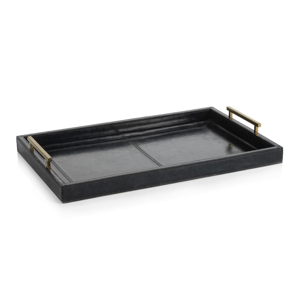Somerstown 22" Long Blue Leather Bar Tray - 22" x 14" x 1.5"