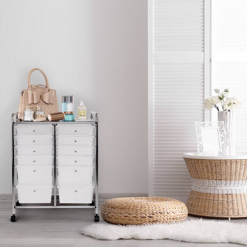 Seville Classics Multi-Use 12-Drawer Organizer Stationary Cart, Frost White