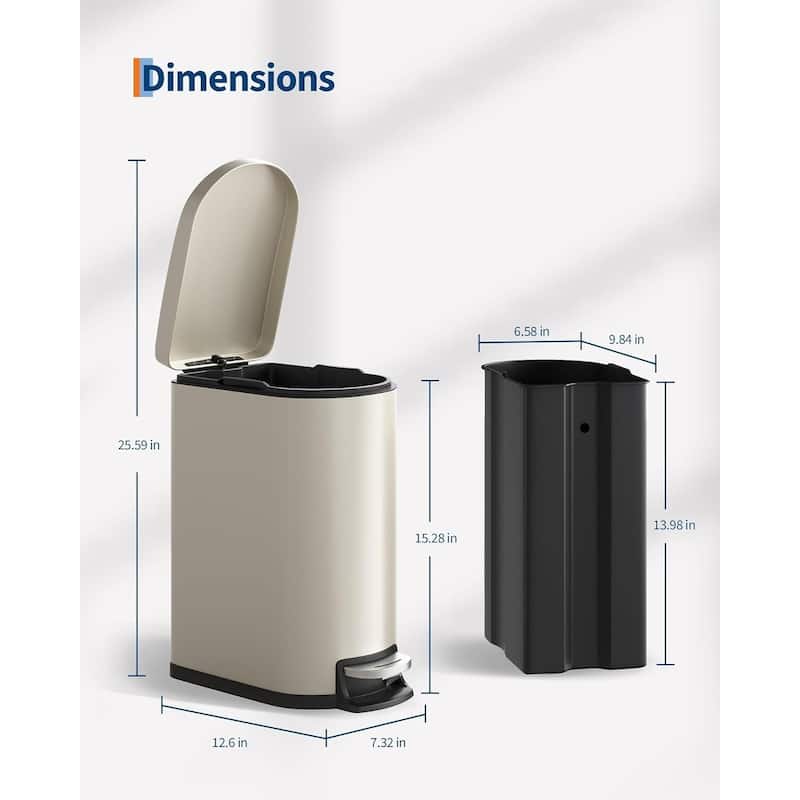2.6 Gallon Stainless Steel Slim Trash Can, Step-on Garbage Bin for Narrow Space, Kitchen, Bathroom, Office