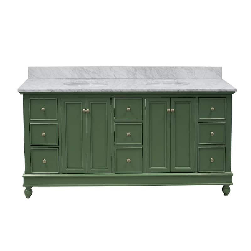 KitchenBathCollection Bella 72" Double Bathroom Vanity with Carrara Marble Top