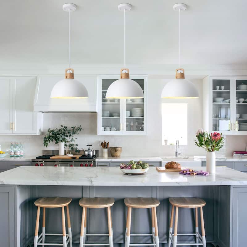 (Set of 3) Modern Semi Flush Mount Chandelier, Industrial 1-Light Pendant Lights with Dome Shape for Dining Room Kitchen Island