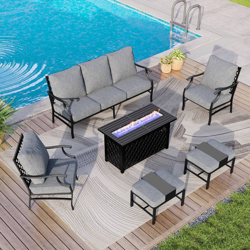 MAISON ARTS Outdoor Sofa Set 4/6-Piece Patio Conversation Set with 45'' Gas Fire Pit Table - Set 4 - Grey