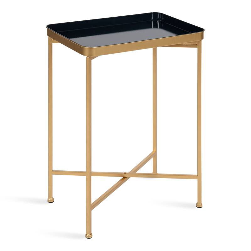 Kate and Laurel Celia Metal Tray Accent Table - 18x12x26 - Navy Blue/Gold