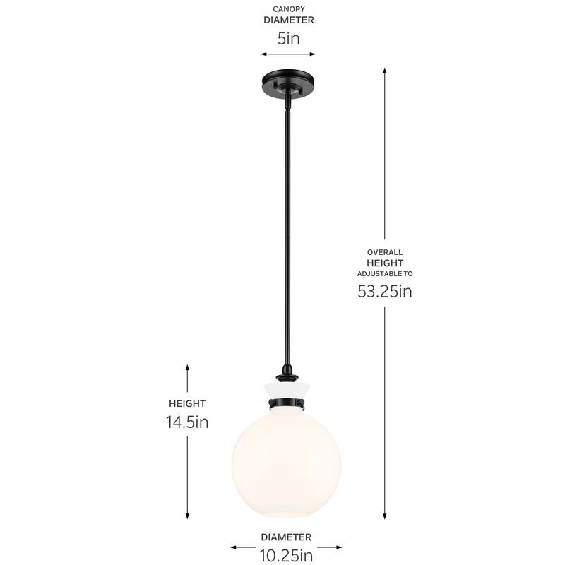 Kichler Lighting Laria 10.25 Inch 1 Light Pendant with Opal Glass in Black