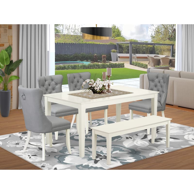East West Furniture Kitchen Table Set Consists of a Rectangle Dining Table and Parson Chairs, Linen White (Pieces Options) - CADA6-LWH-27