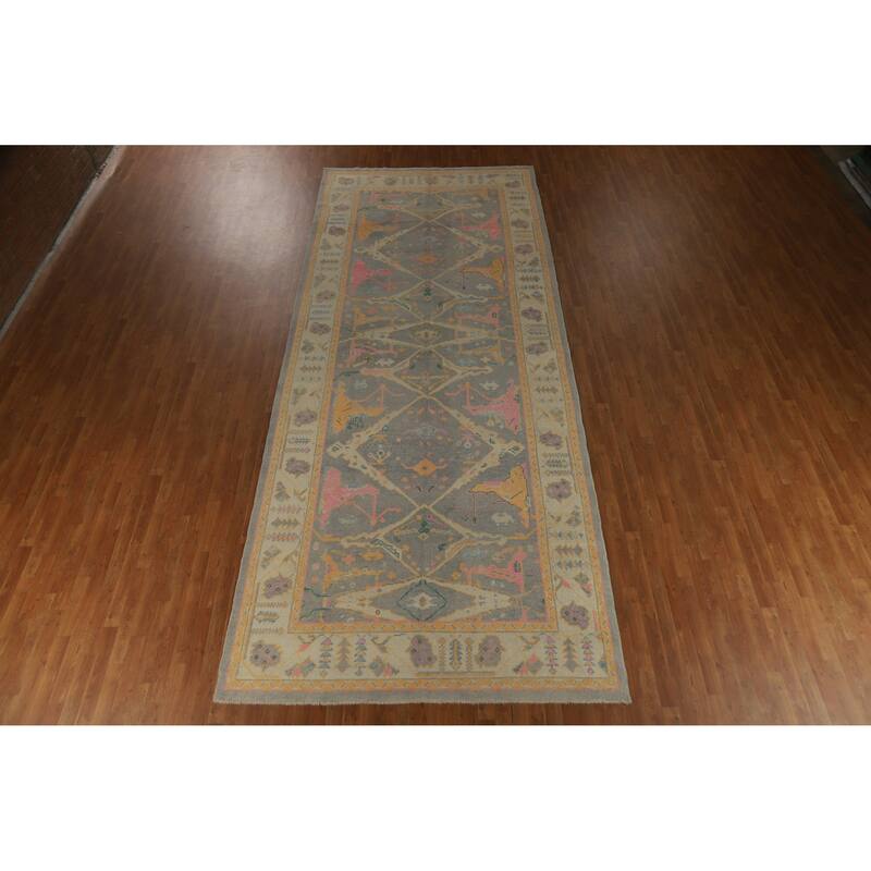 Hand Knotted Oriental 100% Wool Carpet Transitional All-Over Greys & Charcoal Oushak Area Rug - 16' 7'' X 6' 11''