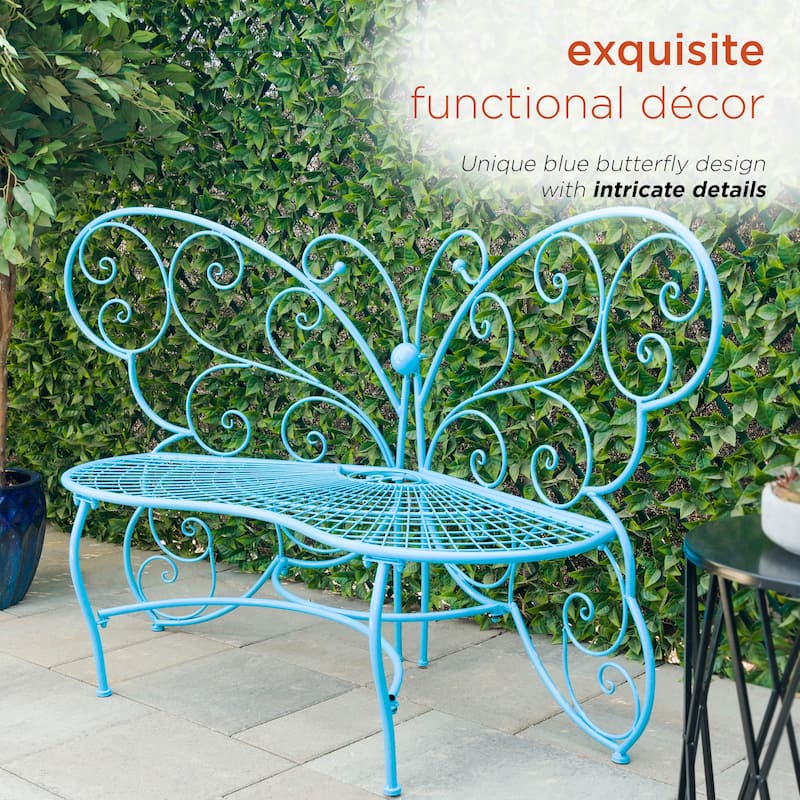 Alpine Corporation 62" x 26" Outdoor 2 Person Metal Butterfly Shaped Garden Bench