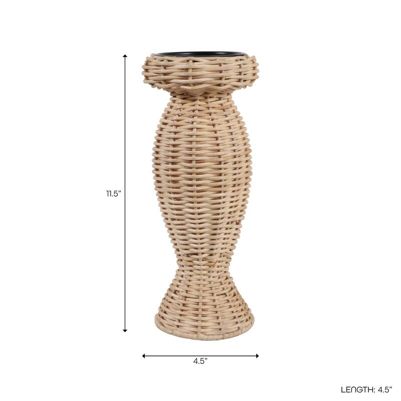 Candle Holder - Brown Metal Handwoven Raffia Pillar