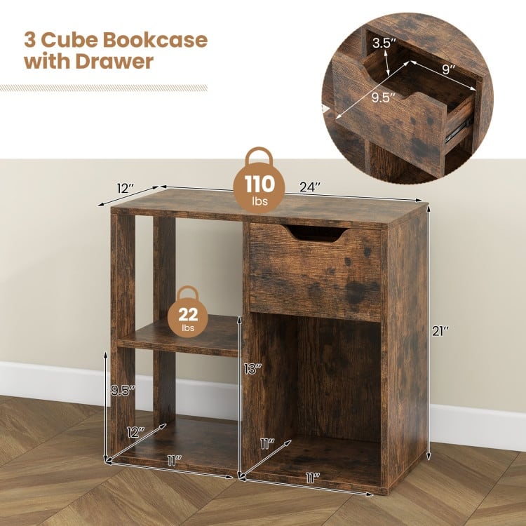 2-Tier Wooden Bookcase with Pull-out Drawer for Bedroom or Living Room