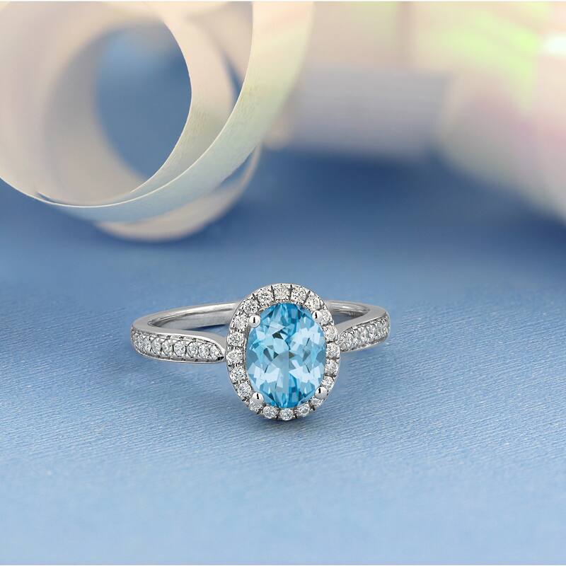 Auriya 1 9/10ct Fancy Oval Sky Blue Topaz Halo Diamond Engagement Ring 1/4ctw 14k Gold