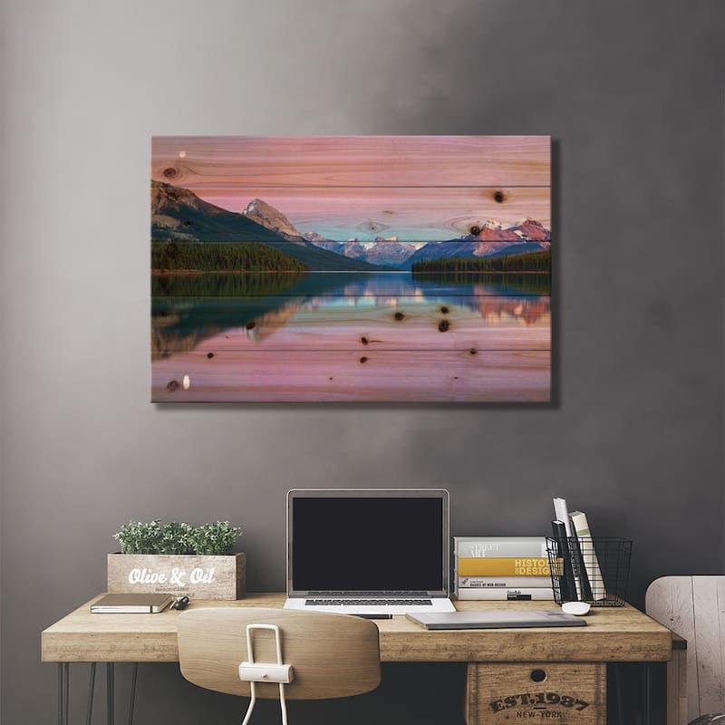 Maligne Lake Print On Wood by Yan Zhang - Multi-Color