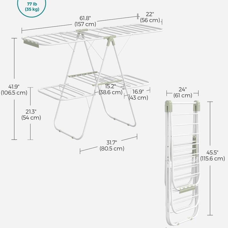 Clothes Drying Rack, Foldable 2-Level Laundry Drying Rac - 2 Tiers（22"D x 61.8"W x 64.3''H )