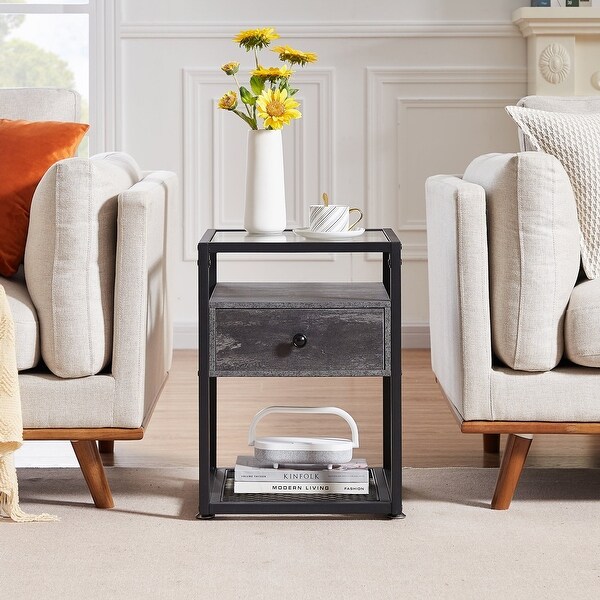 VECELO Modern Square Nightstands Set of 2 with Tempered Glass Top On Sale Bed Bath Beyond 34180701