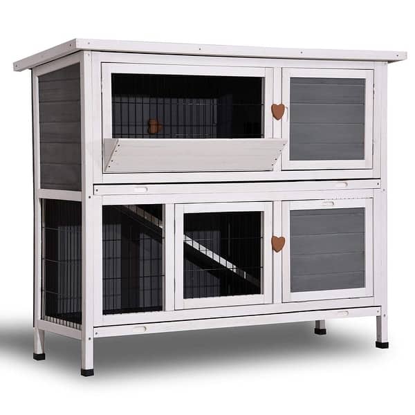 slide 1 of 32, Lovupet Rabbit Hutch Cage with Pull Out Tray, 2 Stroy Outdoor Indoor Wooden Bunny Cage, Rabbit House 0323