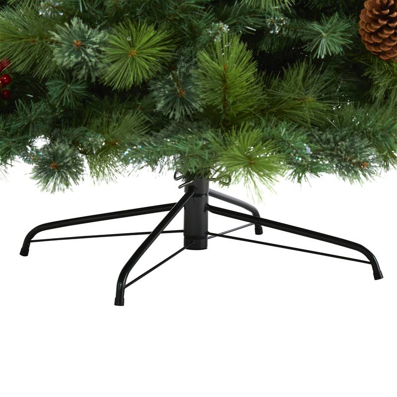 8’ Pre-Lit Montana Pine with Cones and Berries Artificial Christmas Tree, Clear LED Lights - 8 Foot
