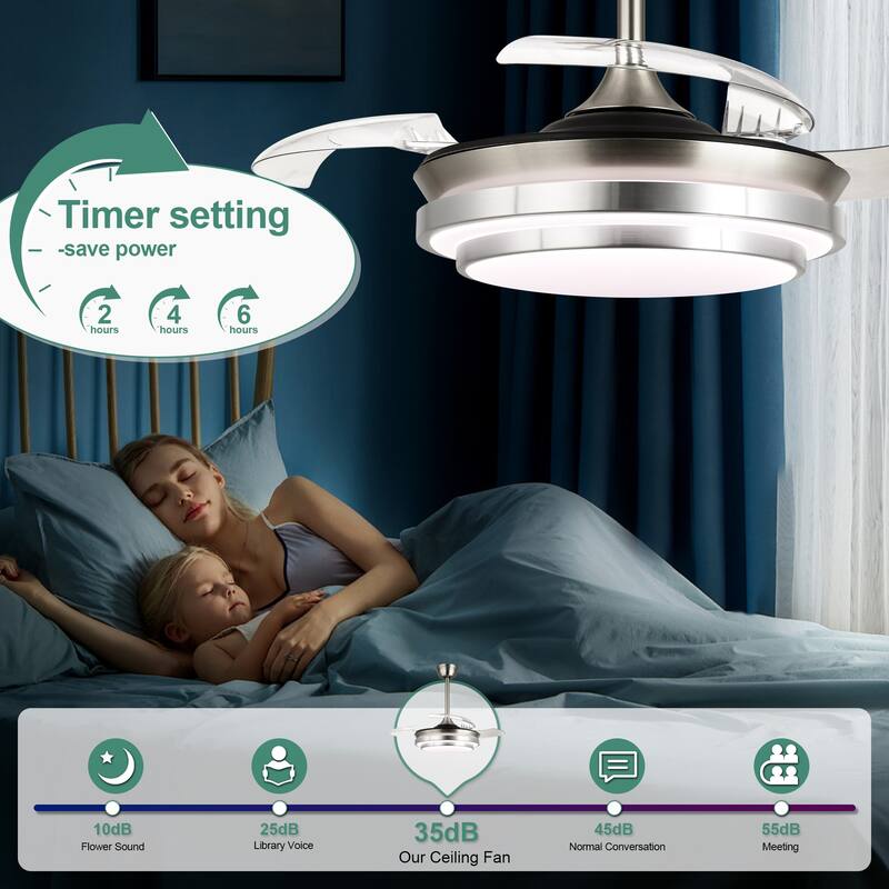 Cusp Barn 36 Inch Retractable Ceiling Fan with Lights, Modern 6 Speeds Silent DC Motor Fandelier Ceiling Fan for Bedroom