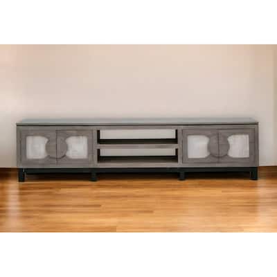 HomeRoots 93" Gray Solid Wood Cabinet Enclosed Storage Distressed TV Stand - 92.5' X '27' X '15.75