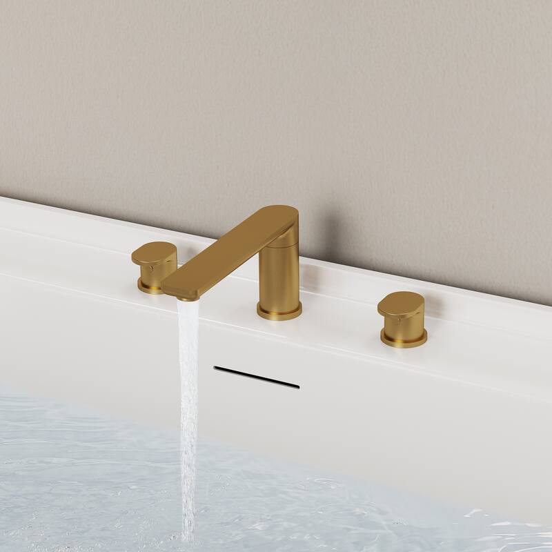Modern Deck-Mount 2-Handle 360° Rotatable Bathtub Faucet Widespread 3 Hole Tub Filler