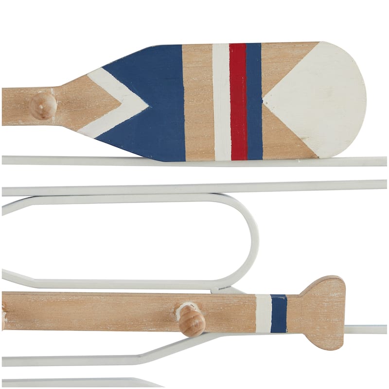 Light Brown Wood 12 Hangers Paddle Wall Hook with Stripe Patterns (Set of 2)