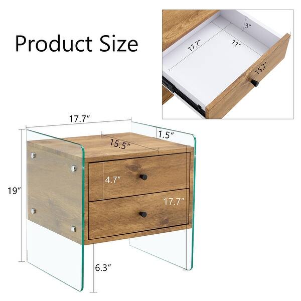 Double-drawer bedside table. The board surface is MDF with white grain ...