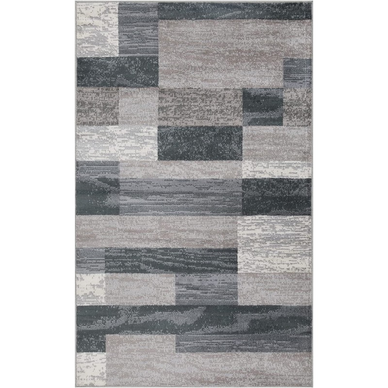Geometric Modern Patchwork Indoor Area Rug or Runner by Superior - 2' x 3' - Blue/Taupe