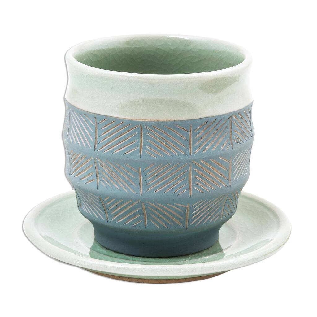 Handmade Celadon ceramic cup and saucer (Thailand)