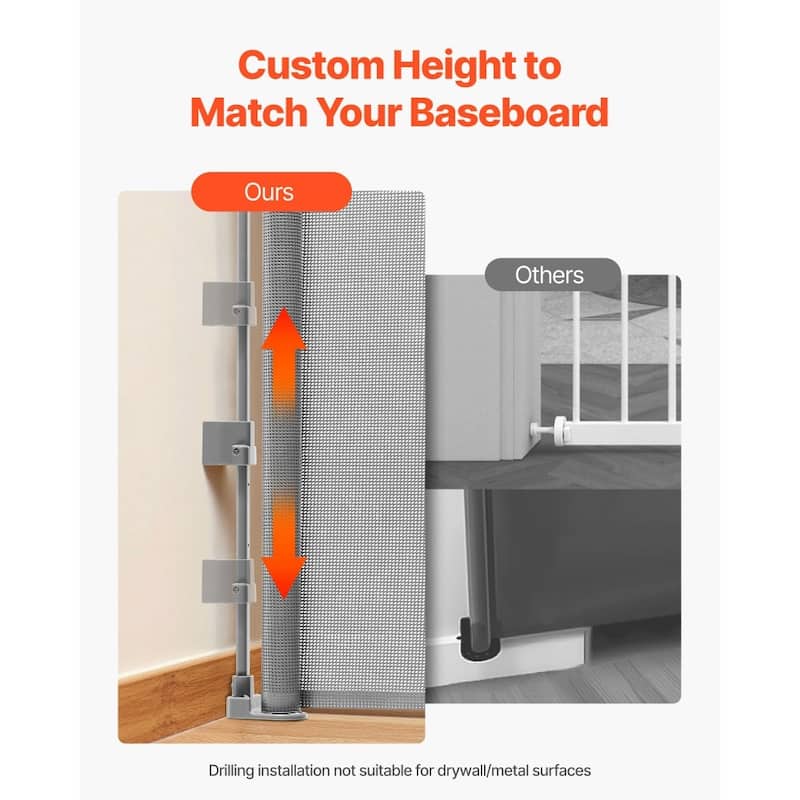 Retractable Baby Gate with Escape-Proof Bottom Hook and Mesh Design for Kids and Pets Safety