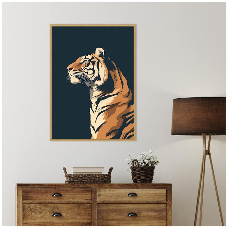 Kate and Laurel Navy Tiger by The Creative Bunch Studio Framed Canvas Wall Art Print