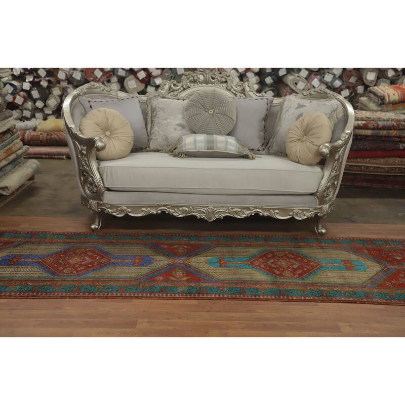 Hand Knotted Oriental 100% Wool Carpet Traditional Geometric Multi-Colored Ardebil Runner Rug - 10' 9'' X 3' 2''