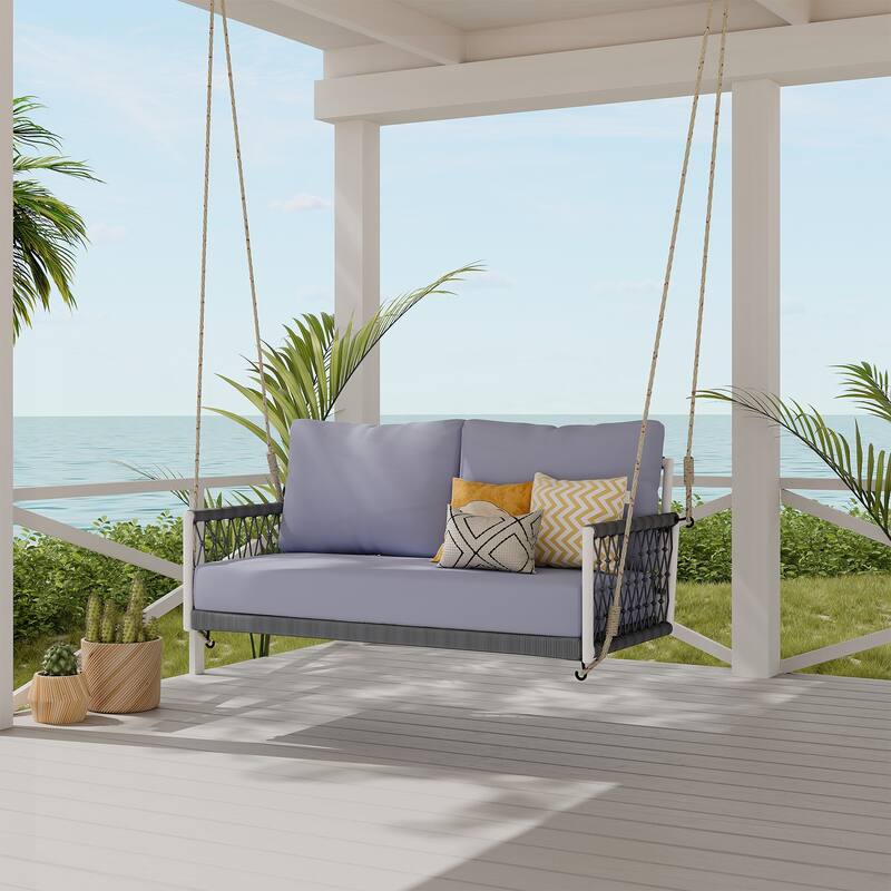 Woven Rope Outdoor Swing Sofa with Soft Cushions