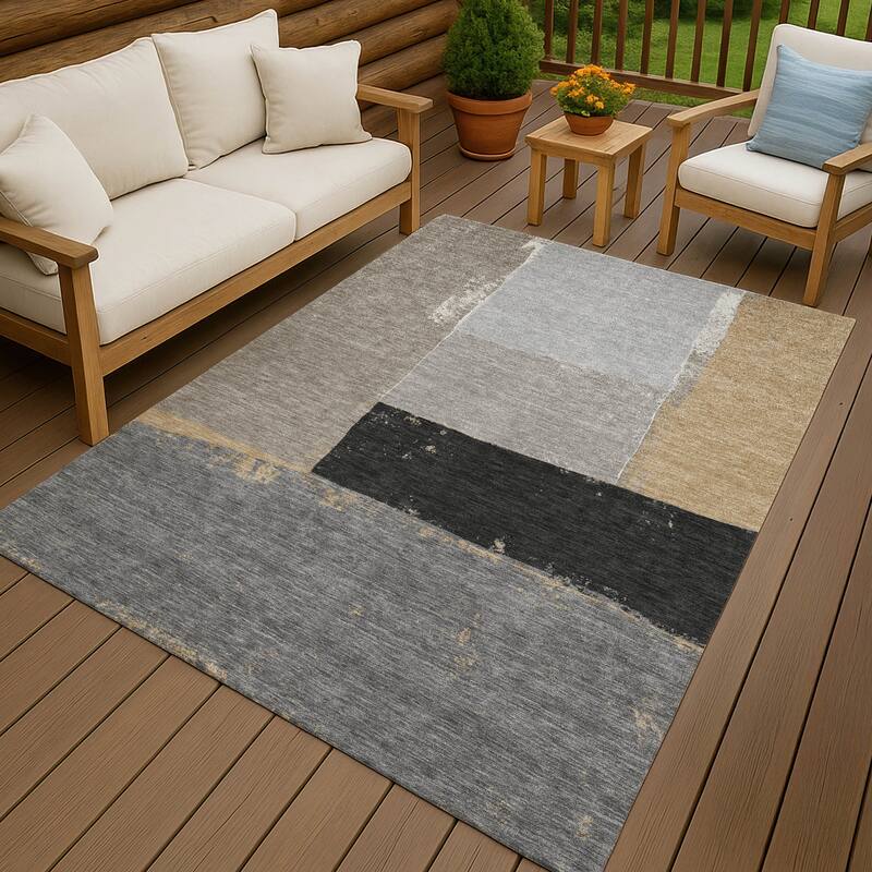 Machine Washable Indoor/ Outdoor Abstract Kraig Chantille Rug