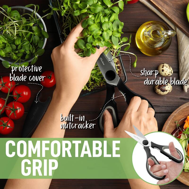 Zulay Kitchen Ultra Sharp Stainless Steel Kitchen Shears With Protective Cover