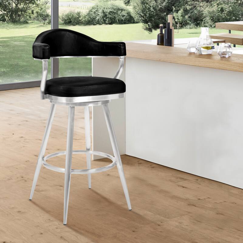 Justin Upholstered Bar or Counter Height Chair Swivel Barstool with Arms