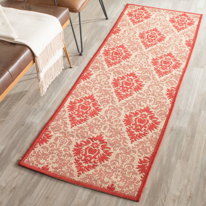 SAFAVIEH Courtyard Willene Boho Indoor/ Outdoor Waterproof Patio Backyard Rug - 2'3" x 6'7" Runner - Natural/Red