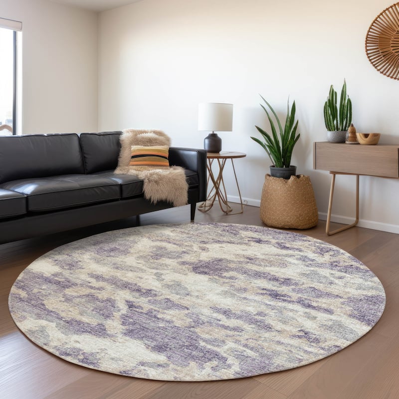 Premium Washable Super Soft Abstract Camo Mayfield Rug - Purple - 8' x 8' - Round