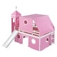 preview thumbnail 26 of 31, Castle Frame Bed Wood Loft Bed Loft Bed Convertible To Mini Playground with Pink Tent and Tower, Child Bed Tent