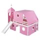 preview thumbnail 7 of 7, Pink Pine Wood Castle-Inspired Bunk Bed with Slide